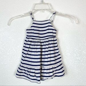 12-18M Old Navy Baby Girl White & Navy Striped Tiered Sleeveless Dress